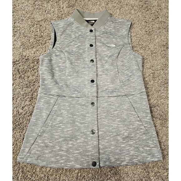 The North Face Womens Vest Sz Medium Heathered Gray Snap Polyester - Picture 1 of 8